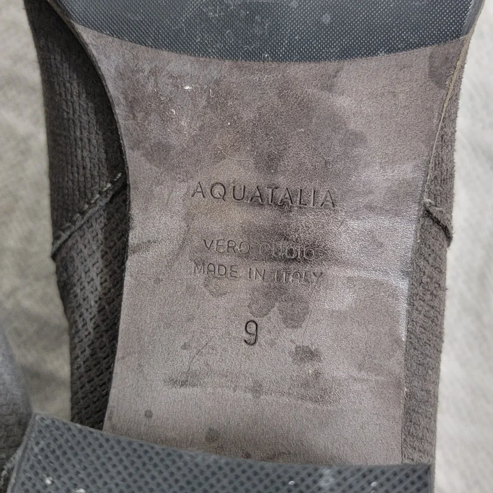 Aquatalia Womens Gray Suede Textured Ankle Boots Block Heel Made in Italy Size 9